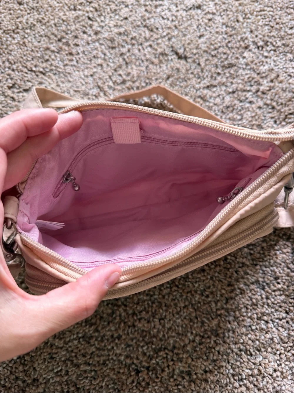 BAGGALLINI Tan Beige Small Nylon Zippered Crossbody Shoulder Bag